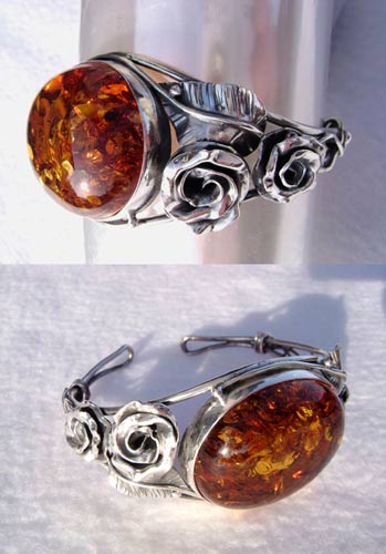 SILVER AND AMBER BRACELETS